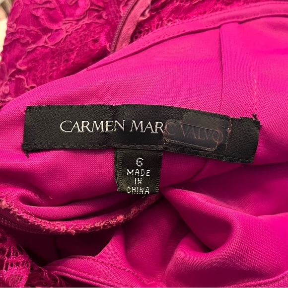 Carmen Marc Valvo Botanical Berry Pink Sheath Dress 10 Lace 3/4 Sleeve Cocktail - Picture 8 of 9